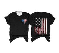 2024 Clearance Tunic Tops for Women UK Women's Fashion Round Neck Short Sleeve Independence Day American Flag Print Family Freedom Printed Top T Shirt Black