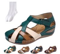 2024 Comfort Vintage Leather Orthopedic Sandals, Summer Women's Leather Platform Closed Toe Wedge Sandals, Wedge Sandals with Arch Support for Women