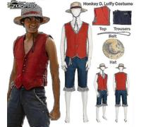 2024 Cos One Piece Tv Series 2024 Monkey D. Luffy Vest Pants Hat Outfits Party Carnival Halloween Cosplay Costume-YH Costume and Hat S