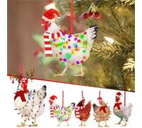 2024 Cute Cartoon Rooster Hanging Pendant, Acrylic Chick Ornament for Car Interior, Christmas Chicken Decorations Christmas Tree Decorations for Home Family (5PC)