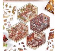2024 DIY 3D House Scenes - 8 Themes, Make Your Own Supermarket, Coffee Shop, Restaurant, Bookstore - Fun Cute Korean 3D Stickers for Adults & Kids (4 Themes)