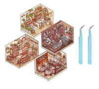 2024 DIY 3D House Stickers, 3D Sticker Scene Set for Adults, DIY Stickers Scene Make Your Own Supermarket, Coffee, Shop,Restaurant,Bookstore,Cute Korean Cartoon Scene Stickers for Adult Kids (C)