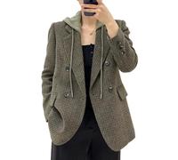 2024 Fall Witer Hooded Blazer Jacket for Women Oversize Loose Fashion Casual Open Front Work Office Suit Pockets(XS-XXL), Green Check, M