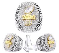2024 Fantasy Football Ring | Heavy FFL Champion Ring | Gold Silver Tone Plated Award Trophy for Fantasy Football League Winner (Size 13, Ring and Stand Together)