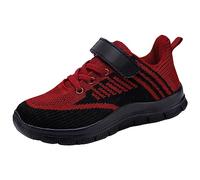 2024 - Fashion All Season Children Boys Sports Shoes Flat Thick Bottom Lightweight Non Slip Lace Up Hook Loop Colorblock Mesh Upper Breathable And Comfortable Sneaker for Boys Size 1 (Red, 2 Big Kids)