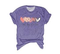 2024 Fashion New T Shirt for Women Girl Women's Summer One Day at A Time Love Print Multi Color Multi Size Round Neck Short Sleeve Compression Shirt Woman (Purple, XL)