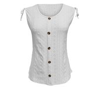 2024 Fashion Sleeveless Tank Tops for Women Women's Solid Color Round Neck Button Drawstring Loose Vest Fashion Casual Top Crop Top Petite (White, M)