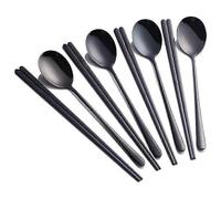 2024 Fits 4 Sets Korean Chopsticks Korean Spoons Black Stainless Steel Chopsticks Spoon Service for 4 People