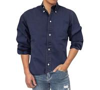 2024 Four New Men's Business Daily Ultimate City Ultimate Shirt Lapel Button Pure Color Top Cowboy Shirts for Men (Navy, XXXXL)