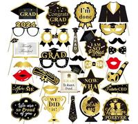 2024 Graduation Photo Booth Props, 30Pcs Class of 2024 Funny Selfie Sticks, Black and Gold Graduation gifts for Graduation Party Decorations