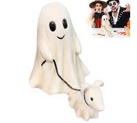 2024 Halloween Ghost Walking Dog Statue: Ghost Walking His Ghost Dog Halloween Figurine Fall Decorations for Spooky Home Tabletop Decor (Boy-ghost)
