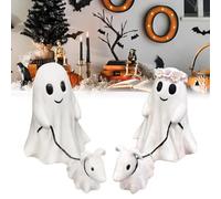 2024 Halloween Ghost Walking Dog Statue: Ghost Walking His Ghost Dog Halloween Figurine Fall Decorations for Spooky Home Tabletop Decor (2PCS)