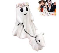 2024 Halloween Ghost Walking Dog Statue: Girl-Ghost With Her Dog Figurine - Fall Decorations for Spooky Home Tabletop Decor