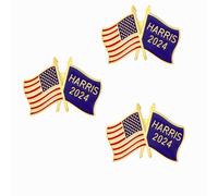 2024 Harris Pin Badge Brooch Kamala Harris and USA Flag Double Flag Design Button Pins For Democratic Party President Election, Zinc, no gemstone