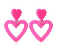 2024 Hot Pink Love Heart Earrings for Women Y2K Double Heart Dangle Lightweight Acrylic Earrings Jewelry Gifts for Valentine's Day Wife Mom Girlfriend Her