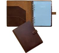 2024 Leather Planner - Genuine Leather Binder Planner with A5 Weekly & Monthly Pages for Men and Women, Inner Pockets and Pen Holder, Refillable