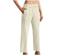 2024 Linen Trousers Womens Petite Warehouse Deals Clearance, Ladies Elasticated Waist Stright Leg Trousers Lightweight Solid Color Straight Leg Lounge Pants Buttons Work Bottoms with Pockets Deals