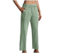 2024 Linen Trousers Womens Petite Warehouse Deals Clearance, Ladies Elasticated Waist Stright Leg Trousers Lightweight Solid Color Straight Leg Lounge Pants Buttons Work Bottoms with Pockets Deals