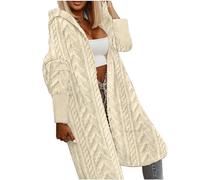 2024 Long Cardigans for Women Cable Knitted Warn Coats Oversized Hooded Cape Cardigan Ladies Baggy Long Sleeve Button Down Outerwear Sweater with Pocket Hooded Overcoats Solid Colour Button Winter