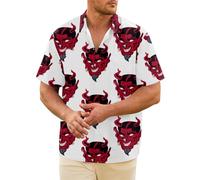 2024 Long Sleeve Shirts Casual Fit Formal Xmas Top Shirt for Men Cuban Collar Devil Print Men's Shirt Fashion Streetwear Summer Short Sleeve Top Trendy Men's Clothing 2025 Men's Long (White, XXL)