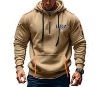 2024 Mens Hoodies 1/4 Zip Up Hooded Sweatshirt Plain Long Sleeve Hoodie Fleece Pullover Winter Soft Comfy Work Casual Spotswear Oversized Hoodie Sweater(A19 Khaki,XL)