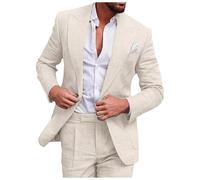 2024 Mens Suits Mens Wedding Suit Two Piece Long Sleeve Coat and Vest and Trousers Three Piece Solid Color Plus Size Breasted Design Pocket Festive Party Wear Mens Open Water Swim Suit (Beige, M)