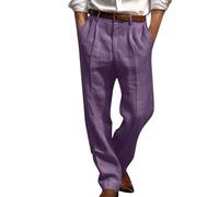 2024 Men's Trousers Double Pleated Pants Front Pocket Casual Straight Solid Color Relaxed Fit Loose Casual Slim Stretch Chino Cotton Jogging Pants Drawstring Elasticated Waist UK Autumn Winter Purple