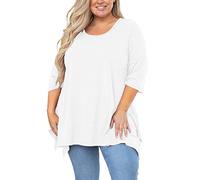 2024 New 3/4 Sleeve Plus Size Tops for Women UK Crewneck Mid-Sleeve Maternity Loose Tunic Top Blouse Solid Color T-Shirts Clothes Swing Top Fitting Clothing T Shirts Daily Essentials Pullover Sales