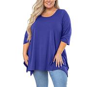 2024 New 3/4 Sleeve Plus Size Tops for Women UK Crewneck Mid-Sleeve Maternity Loose Tunic Top Blouse Solid Color T-Shirts Clothes Swing Top Fitting Clothing T Shirts Daily Essentials Pullover Sales