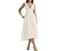 2024 New Emmelina Cotton Corset Sundress, Summer V Neck Backless Dress Lace Up Flowy Sundress Maxi Dress (Apricot,M)
