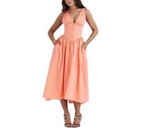 2024 New Emmelina Cotton Corset Sundress, Summer V Neck Backless Dress Lace Up Flowy Sundress Maxi Dress (Sorbet,M)
