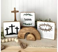 2024 New Empty Tomb Easter Decor Easter Resurrection Scene and Cross Decoration Set, He is Risen and He is not here Wooden Jesus Sign Tomb Easter Tray Easter Tray Decor for Home Tabletop Office (C)