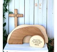 2024 New Empty Tomb Easter Decor Easter Resurrection Scene and Cross Decoration Set, He is Risen and He is not here Wooden Jesus Sign Tomb Easter Tray Easter Tray Decor for Home Tabletop Office (A)