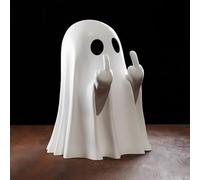 2024 New Halloween Ghost Figurine, Spooky Resin Middle Finger Ghost Statue, Cute Ghost Decor for Halloween Decorations, Porch and Indoor Spooky Home Decor (E)