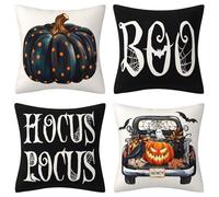 2024 New Halloween Pillow Covers 18x18 Set of 4, Witch’s Leg Pumpkin Happy Halloween Pillows Decorative Throw Pillows Cases Outdoor Fall Pillows Halloween Decorations for Home Couch Decor