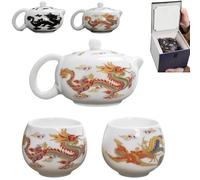 2024 New Hand-Made Dragon and Phoenix Color-Changing Purple Clay Teapot Zisha Tea Set Kettle Kung Fu Tea Pot Tea Lover‘s Gift (White 1 Pot 2 Cups)