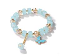 2024 New Imitation Jade Butterfly Glass Bracelet Children's Bead Bracelet Homage Watches (Blue, A)