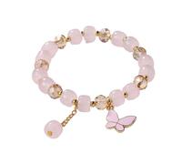 2024 New Imitation Jade Butterfly Glass Bracelet Children's Bead Bracelet Homage Watches (Pink, A)