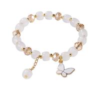 2024 New Imitation Jade Butterfly Glass Bracelet Children's Bead Bracelet Homage Watches (White, A)