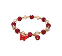 2024 New Imitation Jade Butterfly Glass Bracelet Children's Bead Bracelet Inspirational Beaded Bracelets for Women (Red, A)