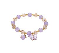2024 New Imitation Jade Butterfly Glass Bracelet Children's Bead Bracelet Long Chain Costume (Purple, A)