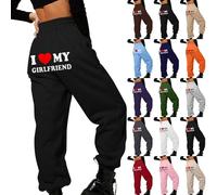 2024 New Joggers for Womens UK I Love My Boyfriend/Girlfriend Print Pocket Sweatpants Elastic Waist Casual Yoga Tights Pants Spring/Winter Straight Cargo Y2k Trousers Valentine's Day Essentials Sales