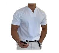 2024 New Men Gentlemans Business Short Sleeve Fitness T Shirt,Summer Solid Color V-Neck Short Sleeve Gym T-Shirt Shirts (White,Large)