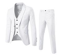2024 New - Men’s Suit Slim 3 Piece Suit Business Wedding Party Vest & Pants Coat Mend Dress (White, S)