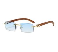 2024 New Rimless Sunglasses For Men Rectangle Vintage Sun Glasses Women Retro Square Fashion Glasses Shades(Color:Blue)