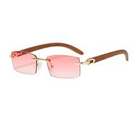 2024 New Rimless Sunglasses For Men Rectangle Vintage Sun Glasses Women Retro Square Fashion Glasses Shades(Color:Pink)