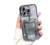 2024 New TPU Electroplating Gradient 3D Three-Dimensional Milk Tea Cup Shape Phone Case for iPhone 15 14 13 Pro Max,Cute Luxury Liquid Quicksand Sparkle Plating Back Bling Protective Case