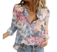 2024 New Womens Long Sleeve T Shirts Floral Printed/Solid Color Button-Down Casual Blouse Plus Size V Neck Loose Ladies Autumn Tops Comfortable Ladies T Shirts Lightweight Womens Clothes Sale