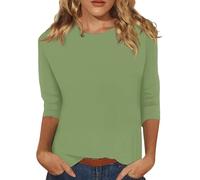 2024 Oversized T Shirts for Women Women's Solid Color Round Neck Slim Seven Point Sleeve T Shirt Top Womens Plus Amazon Warehouse Clearance Bargains Green