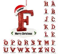 2024 Personalised Christmas Tree Letters Hanging Ornament, Customised Christmas Tree 26 Letters Pendant, Personalised Family Name Christmas Ornament, Write Your Blessing to Him/Her (Initials F)